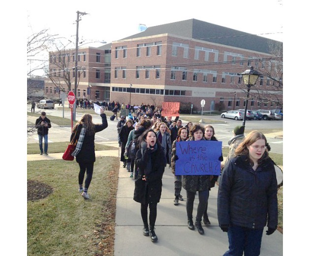 Wheaton College, IL. Sign reads 'Where is the CHURCH?.' Photo: marryweather-Instagram