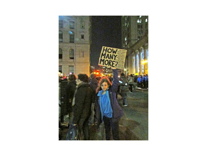 A high school student at Foley Square.