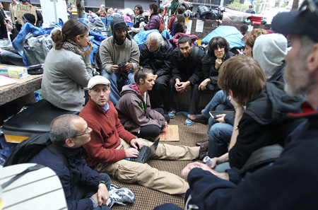 Occupy Wall Street: One of the various working groups that meet throughout the day to discuss plans