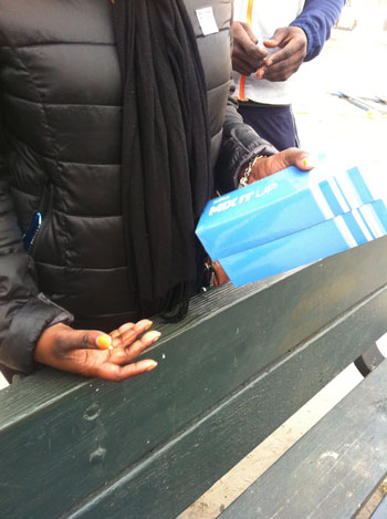 Food snacks issued to hungry people a Coney Island, Brooklyn, in wake of Hurricane Sandy