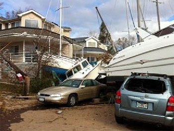 Hurricane Sandy - Boat in houses on Staten Island
