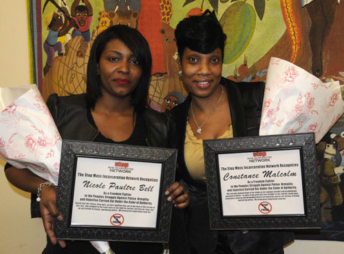 Nicole Paultre Bell (left), fiancé of Sean Bell killed by the NYPD in 2006, and Constance Malcolm, whose son Ramarley was killed earlier this year, receiving their Freedom Fighters awards.