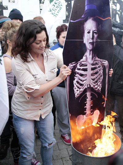 Margaret Thatcher effigy burned