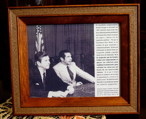 Photo of Ríos Montt with U.S. President Ronald Reagan from 1983, seen in Rios Montt's living room, Guatemala City, 2003.