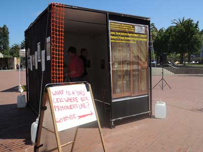 In the summer of 2013, The Stop Mass Incarceration Network, Bay Area displayed a life-sized replica of a SHU cell in downtown San Francisco to build support for the California prisoners' hunger strike