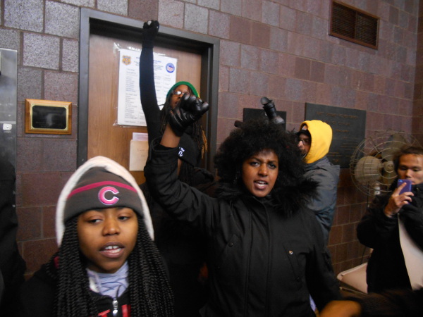 Protesters inside the police station, Cleveland, December 20.