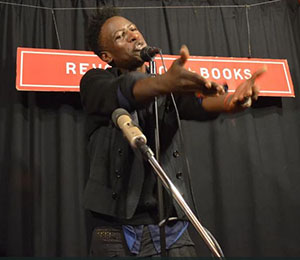 Poet Saul Williams at Revolution Books on December 5, 2014.