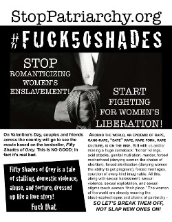 Stop Patriarchy flyer for protests of 50 Shades of Grey
