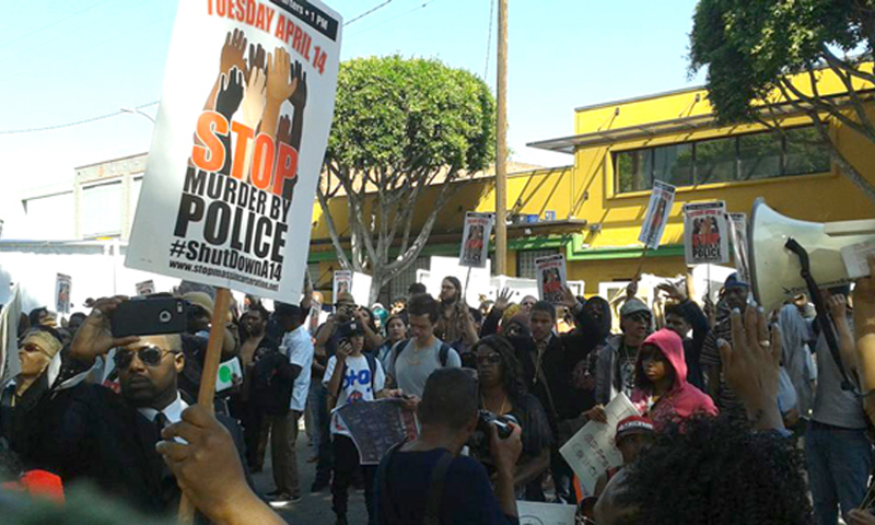 Los Angeles: Rallying at LA's Skid Row at the site where 