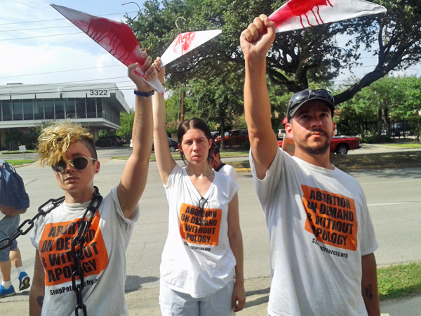 July 2014, Abortion Rights Freedom Ride members in front of Harris County Republican Headquarters in Houston, TX.
