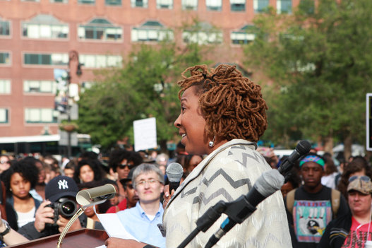  Kimberle Crenshaw speaks to SayHerName gathering at Union Square, New York City, part of nationwide protests against police murder of Black women.  