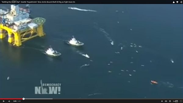 Seattle Kayak activists slow artic bound Shell oil rig