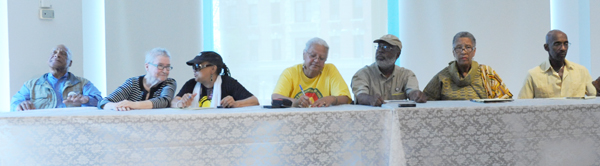 Members of the jury: Lynne Stewart and Ralph Poynter, lynnstewart.org; Pam Africa, disciple of John Africa, Minister of Confrontation, and Chairwoman of International Concerned Family and Friends of Mumia Abu-Jamal; Ingrid Hill, Vice Chair, People's Organization for Progress; Carl Dix, Co-founder of October 22 Coaltion to Stop Police Brutality, Repression and the Criminalization of a Generation, co-founder of Stop Mass Incarceration Network, Revolutionary Communist Party; Efia Nwangaza, Founder and Director of the Malcolm X Center for Self Determination and WMXP 95.5 FM Community Radio in South Carolina; Roger Wareham, December 12th Movement, Human Rights attorney, former political prisoner, one of the attorneys on the Central Park 5 case.