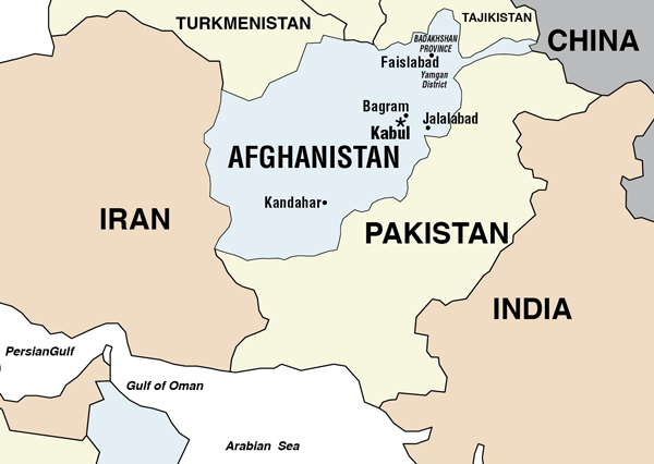 Map of Afghanistan in Central-South Asia