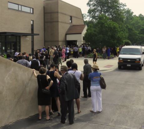 People waiting to go into the church for Sandra Bland's funeral