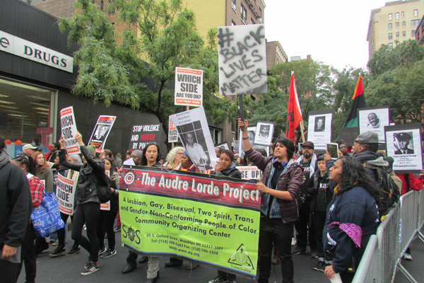The Audre Lorde Project march to end police brutality and murder. They demand justice for the McNeil family, whose sister and mother, Yvonne McNeil, a homeless lesbian, was murdered by the NYPD in October 2011.