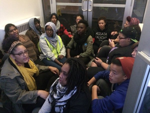 Occupying the Fourth District police station in Minneapolis, demanding the arrest of the police officer who shot Jamar Clark