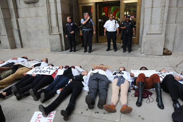 Medical students die-in at City Hall, Chicago.