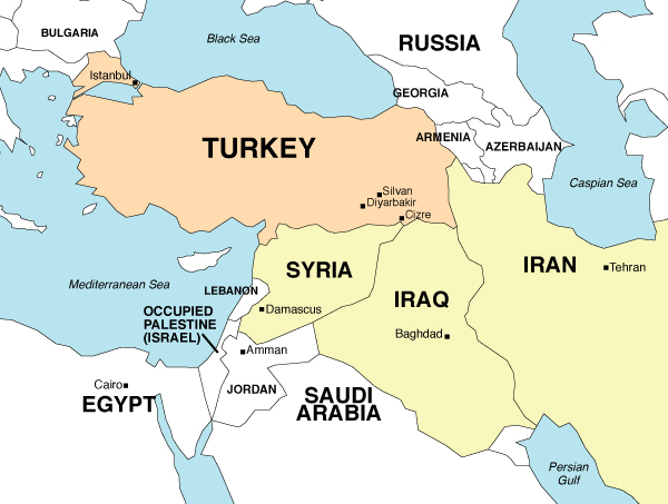 Map Mid-east Turkey focus