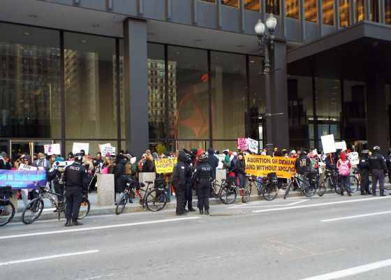 Pro choice demonstrators face down 