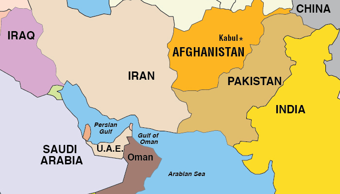 Map of Central-South Asia, focus on Afghanistan