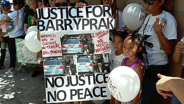 Demanding justice for Barry Prak, who was shot dead by Long Beach, CA police on June 28.