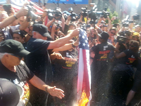 Joey Johnson burning the American flag at the Republican convention