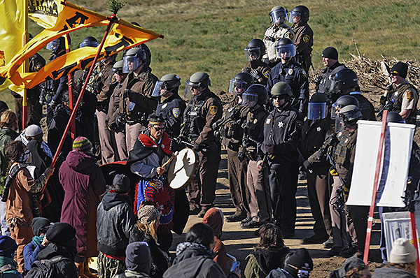 October 10 protest near Standing Rock, North Dakota, part of the battle to stop the Dakota Access Pipeline that endangers the water supply and encroaches on land that is precious to the traditions of the Native people in the area.