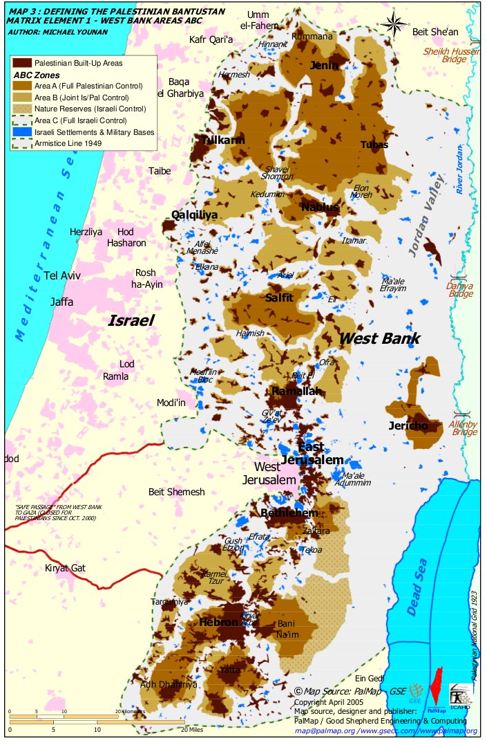 2005 map of West Bank of Palestine