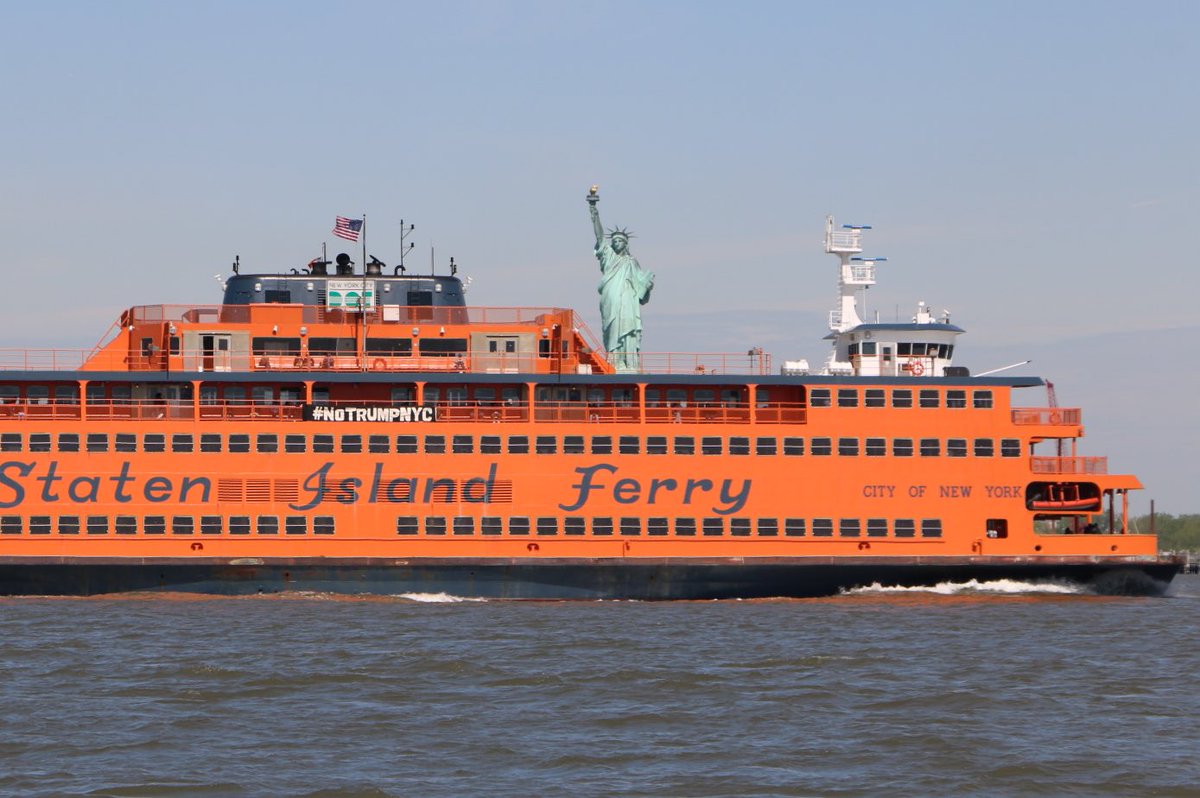 Staten Island Ferry with banner