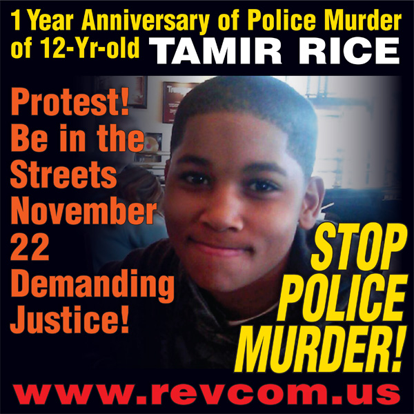 1 year anniversary of police murder of 12-year-old Tamir Rice. Protest November 22 demadning justice!